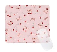 Ksriylm Small Patterned Mouse Pad for Girls, Square Cute Pink Mouse Mat with Anti-Slip Rubber,Stitched Edge Think 3mm Computer Mousepad for Office Home, Cherry Bow