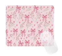 Ksriylm Small Patterned Mouse Pad for Girls, Square Cute Pink Mouse Mat with Anti-Slip Rubber,Stitched Edge Think 3mm Computer Mousepad for Office Home, Bow Bouquet