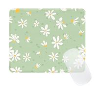 Ksriylm Small Patterned Mouse Pad for Girls, Square Pretty Flower Mouse Mat with Anti-Slip Rubber,Stitched Edge Think 3mm Computer Mousepad for Office Home, Green White