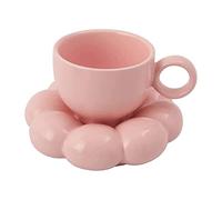 Ksrnsne Flower Coffee Cup & Saucer Set - Cute Mugs with Sunflower Saucer - Latte Cups, 6.7Oz Pink