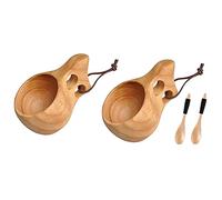 Ksrnsne Set of 2 Nordic Style Wooden Cups Kuksa Portable Outdoor Camping Drinking Cup Wooden Coffee Cup with Wooden Spoon