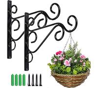 KSS 2Pcs Iron Plant Hanger Wall Hooks,Hanging Basket Brackets Wrought Iron Bracket for Lantern Planter Flower Hanger Fence (Black)