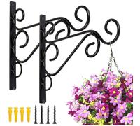 KSS 2Pcs Iron Plant Hanger Wall Hooks,Hanging Basket Brackets Wrought Iron Bracket for Lantern Planter Flower Hanger Fence (Black)