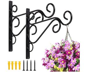 KSS 2Pcs Iron Plant Hanger Wall Hooks,Hanging Basket Brackets Wrought Iron Bracket for Lantern Planter Flower Hanger Fence (Black)