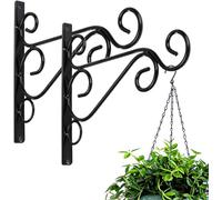 KSS 2Pcs Metal Wall Hanging Basket Bracket,Metal Wrought Iron Wall Hanging Basket Brackets for Garden Bird Feeders, Planters, Lanterns, Wind Chimes