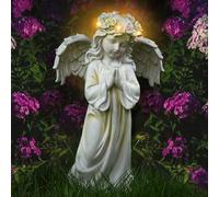 Kssiaz Angel Garden Statue,Memory Guardian Solar Garden Decor with Warm Light,Waterproof Outdoor Decor Praying Angel Figurine Sculpture for Lawn Yard Patio,Sympathy Present,White