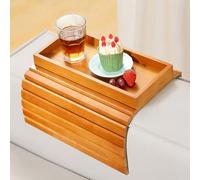 Kssiaz Bamboo Sofa Arm Tray, Rectangular, Hellbraun, Non-Slip, Natural, 17.72'' L x 12.99'' W, For Snacks, Drinks, Remote Control, Phone, Place Mat