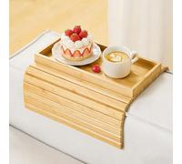 Kssiaz Couch Arm Tray, Bamboo Sofa Tray Table for Couch, Sofa Armrest Table, Anti-Slip Armrest Organizer, Foldable Cup Holder for Snacks, Phone, Control, Cups, Natural