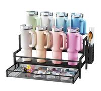 Kssiaz Water Bottle Organizer for Full Stanley 40 oz Tumbler with Handle, 2 Tier Tumbler Organizer for 8 Cups, Kitchen Pantry Organizers and Storage for Owala Stanley Cup Accessories, Black