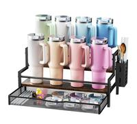 Kssiaz Water Bottle Organizer for Full Stanley 40 oz Tumbler with Handle, 2 Tier Tumbler Organizer for 8 Cups, Kitchen Pantry Organizers and Storage for Owala Stanley Cup Accessories, Brown