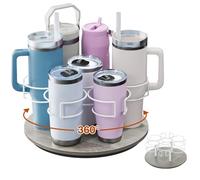 Kssiaz Water Bottle Organizer for Stanley 20/30/40oz, Rotating Stanley Cup Organizer Holder, Bottle Organizer for Stanley Simple Modern Owala Yeti, Tumbler Lazy Susan, Gray