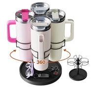 Kssiaz Water Bottle Organizer for Stanley 40 oz Tumbler with Handle, 4 Slots Rotatable Stanley Cup Organizer Holder, Tumbler Organizer for Kitchen Cabinets with Tray, Black