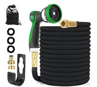 KSSKEN Garden Hose 100ft/30m, Upgraded Flexible Expandable Hose Pipe with 10 Function Spray Nozzle, 3/4", 1/2" Solid Brass Connectors, Expanding Water Hose for Gardening Irrigation and Cleaning