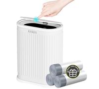 KSSKSS 1.8 Gallons Small White Bathroom Trash Can with Lid, Slim Bathroom Garbage Bin, Removable Liner Bucket, Dog Proof Trash Can with Pop-Up Lid for Bedroom,Toilet