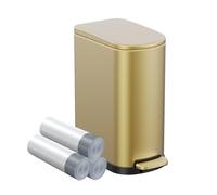KSSKSS 2.6 Gallon Slim Bathroom Trash Can with Soft Close Foot Pedal, 10L Stainless Steel Garbage Can with Removable Liner Bucket, for Narrow Spaces, Bedroom, Gold