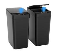 Kssvzz 2 Pack Small Motion Sensor Bathroom Bins with Lid, 10L Smart Waste Paper Basket, Slim Automatic Toilet Rubbish Bin, Touchless Trash Can for Bedroom, Office, Living Room (Black)