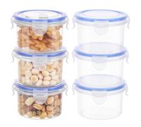 Kssvzz 6 Pack 300ml Round Food Containers with Lids Airtihgt, Plastic Reusable Snack Pots with Clip Lock, Leak-proof Small Storage Container Set Stackable for Yoghurt, Fruit, Snack