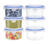 Kssvzz 6 Pack 600ml Round Food Containers with Lids Airtihgt, Plastic Reusable Snack Pots with Clip Lock, Leak-proof Small Storage Container Set Stackable for Yoghurt, Fruit, Snack
