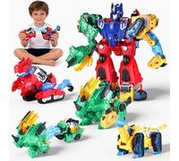Kssvzz Dinosaur Transform Robot Toys for Boys - 6 in 1 Magnetic Construction Toy Cars Transforming Dino, T-Rex Birthday for 3 4 5 6 7 8 Year Old Kids, STEM Educational Learning Toy