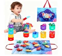 Kssvzz Montessori Toys for 1 Year Old, 10 in 1 Fabric Fishing Game for Kids with Stacking Cups, Toddler Toys for 1 2 3 Years Old Boys Girls, Colour Sorting, Number Counting, Shape Learning Baby Gifts