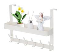 Kssvzz Over Door Hook, Over The Door Hanger with Baskets and 6 Coat Hooks, Aluminum Rustproof Overdoor Hook Hanger for Bathroom, Bedroom, Kitchen (White)