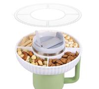 Kssvzz Snack Tray Compatible with Stanley Cup 40oz, Silicone Snack Bowl with Lid, Reusable Stanley Cup Accessories with 4 Compartments for Candy, Popcorn, Fits Car, Movie Theater (White)