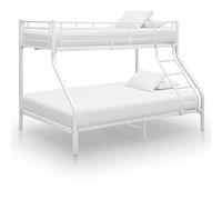 Kstyhome Metal bunk bed frame, modern white metal double bed frame 140x200cm / 90x200cm --with guardrail and safety ladder