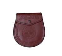 KSUC Celtic Double Embossed Black Leather Scottish Highland Sporran, Brown, Pouch