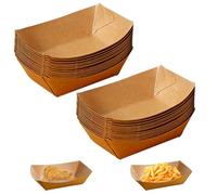Ksvaye 100 Disposable Tableware Ship-Shaped Kraft Fried Trays Degradable Cardboard Food Box for Fries, Snacks, Macaroons, Currywurst, Salad, 12.5 x 8.3 x 3.6 cm
