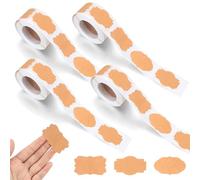 Ksvaye 1200 Pcs Kraft Paper Label Stickers Brown Sticky Labels Self-adhesive Blank Spice Jam Jar Labels for Gifts, Decoration, Food Storage, Bottles, Handcrafts, DIY Project (3x5cm, 4 Rolls, 3 Shapes)