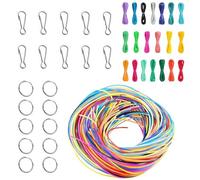 Ksvaye 200 PCS Scoobies Strings Plastic Scoubidou Strings Elastic Scooby Doo String Bracelet Cord Scooby String with 10 PCS Snap Clips + Key Chain Rings for Jewelry Making DIY Crafts Necklaces