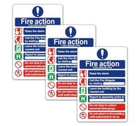 Ksvaye 3 Pcs Fire Action Notice Signs 300 x 200 mm General Fire Action 6 Message Sign Fire Safety Signs Self-Adhesive Vinyl Safety Signage Effective and Durable Emergency Fire Evacuation Procedure