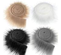 Ksvaye 4 Pieces Faux Fur Strips 5 x 150 cm Sold by the Metre for Gnome Beard Santa Claus Elf Hair Decoration DIY (White, Brown, Black, Grey)