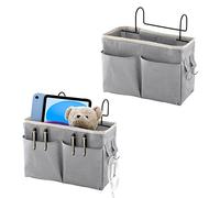 Ksvaye Pack of 2 Bed Organiser for Hanging, Bed Bag with Wire Frame, Bed Hanger, Hanging Bag, Bunk Bed, Storage Bag, Bedside Storage Bag for Magazine, Mobile Phone, Headphones (29 x 19 x 11 cm, Grey)
