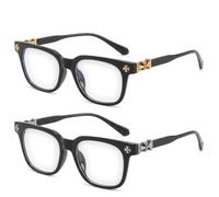 KSVFTB 2 Pcs Blue Light Glasses, Of Chrome Hearts Glasses for Digital Professionals, Fashion Glasses with Metal Details, Trendy Frames in Black-Gold and Black-Silver for Office and Social Occasions