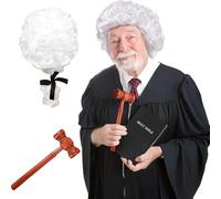 KSVFTB 2 Pcs Judge Costume Accessories, Judge Wig with Mini Wooden Judge Gavel, Court Lawyer Wig Costume Accessories for Cosplay Role-Playing Halloween Costumes Party