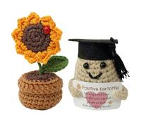 KSVFTB 2 Pcs Set Positive Emotional Support Potato Sunflower Pot, New Job Gifts for Women, Cheer Up Crochet Sunflower Gifts, Father's Day from Daughters and Sons to Their Parents