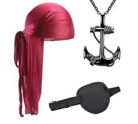 KSVFTB 3 PCS Pirate Accessories Set with Pirate Bandana, Eye Masks, And Necklaces from the Medieval Renaissance Period, Pirate Accessories for Halloween, Fancy Dress Parties