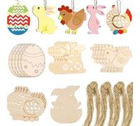 KSVFTB 40 Pcs Easter DIY Craft Kit, Unfinished Wooden Egg Ornaments, Easter Wreath Making Supplies, Adult Easter Party Decorations for Home Wall Door Decor (with Hemp Jute Ribbon)