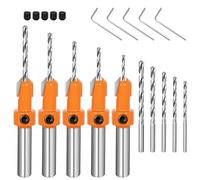 KSVFTB 5-Piece Countersink Drill Bit Set - 5 Sizes (2.8x10mm to 4x10mm), 5 Replaceable HSS Bits, 5 Wrenches, 10mm Hole Diameter, Woodworking Drill Bit Set
