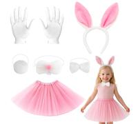 KSVFTB 6Pcs White Rabbit Costume Set, Animal Costume Accessories for Themed Parties, Decorative Display and Collectible Items, Complete Ensemble in White Color