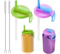 KSVFTB Can Lids For Fizzy Drinks, 6 Pcs Silicone Soda Can Lids With Straw Set, 2 Reusable Spill-Proof Soda Can Straw Lid with 2 Straw and 2 Brush for Canned Beverage, Juice, Seltzer