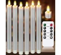 KSWING Upgraded Real Wax LED Flameless Grey Taper Candles with Remote, 6 PCS Candlesticks Battery Operated 3D Flickering - 9.6" Long Realistic Fake Candle Sticks for Home/Wedding/Fireplace Xmas Decor