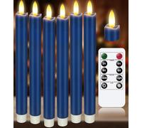 KSWING Upgraded Real Wax LED Flameless Navy Blue Taper Candles with Remote, 6 PCS Candlesticks Battery Operated 3D Flickering - 9.6" Long Realistic Fake Candle Sticks for Home/Wedding/Xmas Deco