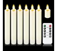 KSWING Upgraded Real Wax Short LED Flameless Taper Candles with Remote, 6 PCS White Candlesticks Battery Operated 3D Flickering - 6" Realistic Fake Candle Sticks for Home/Wedding/Fireplace Xmas Decor