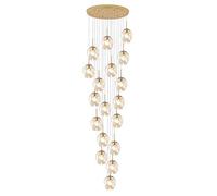 ksxnkhk 10/12/15/18-lights Large Chandelier,Mid Century Stair Pendant Lights Adjustable Height,Stainless Steel Base,E27 Bulb,Gold Raindrop Ceiling Light for Villa,Staircase,High Ce