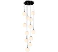 ksxnkhk 12 Ball Mid Century Modern Staircase Chandelier Chrome Milk Glass Hanging Pendant Light Frosted Bubble Glass Gold Round Long Chandelier High Ceilings for Foyer Entryway Living Room