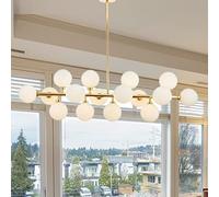 ksxnkhk 16 Lights Chandelier Gold Modern Magic Beans Chandeliers Ceiling Pendant Light Fixture for Dining Room Bedroom Living Room, Linear Chandelier with Frosted White Globe