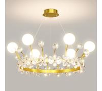 ksxnkhk 20" Princess Crown Chandelier For Girls Bedroom Gold Crystal Flower With White Milk Glass Mid Century Dimmable LED Ceiling Pendant Light Kids Room Children Nursery