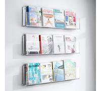 ksxnkhk 3 Pieces Acrylic Magazine Rack Wall Mounted, Bathroom Book Literature Display for Reception Reading Room Office School, Brochure Stand Storage Mail Organizer ( Color : Clear , Size
